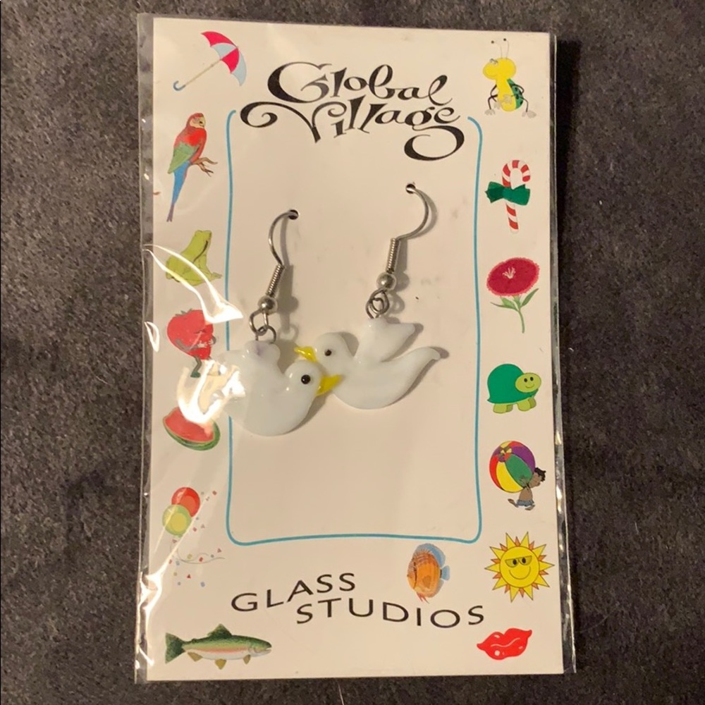 White peace dove earrings
